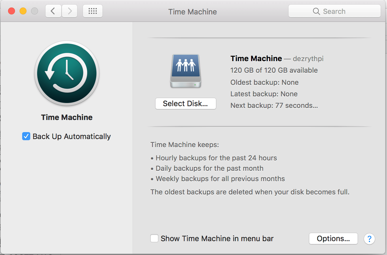 Completed Time Machine Setup